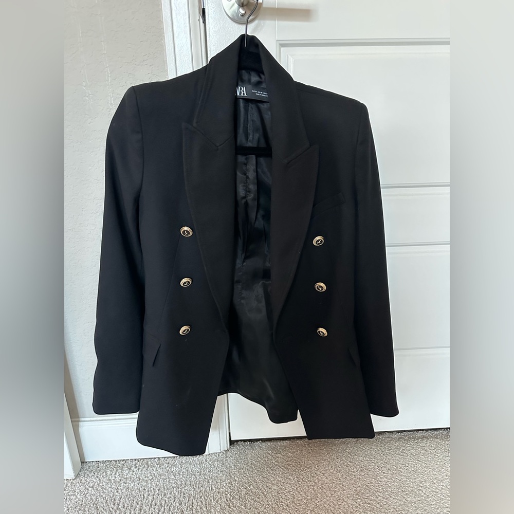 Zara Tailored Double Breasted Blazer, Black XS